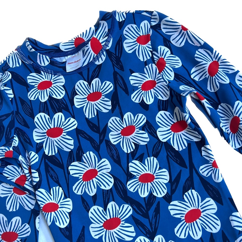 Hanna Andersson Rash Guard Long Sleeve Blue w. White Flowers Size 5 Floral